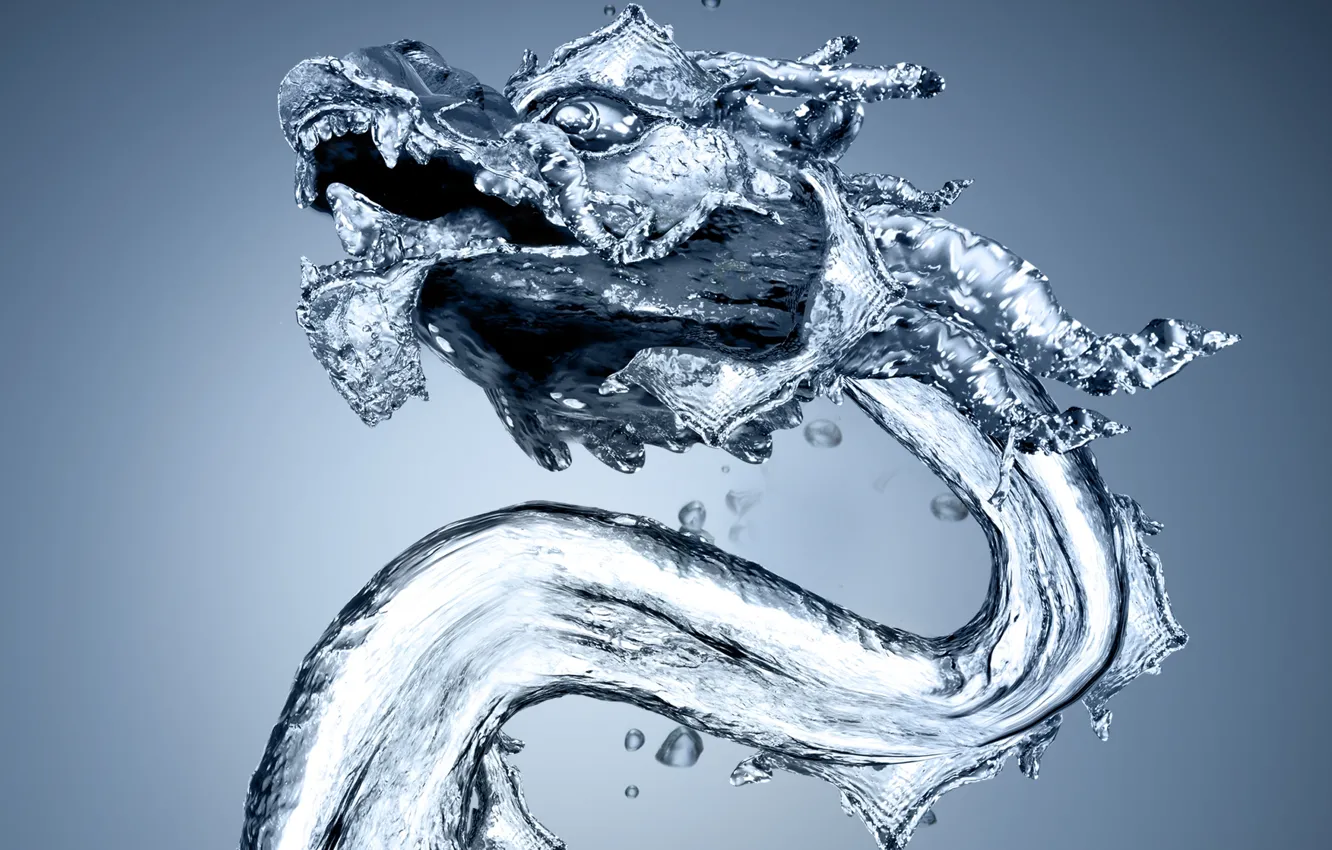 Photo wallpaper water, drops, dragon