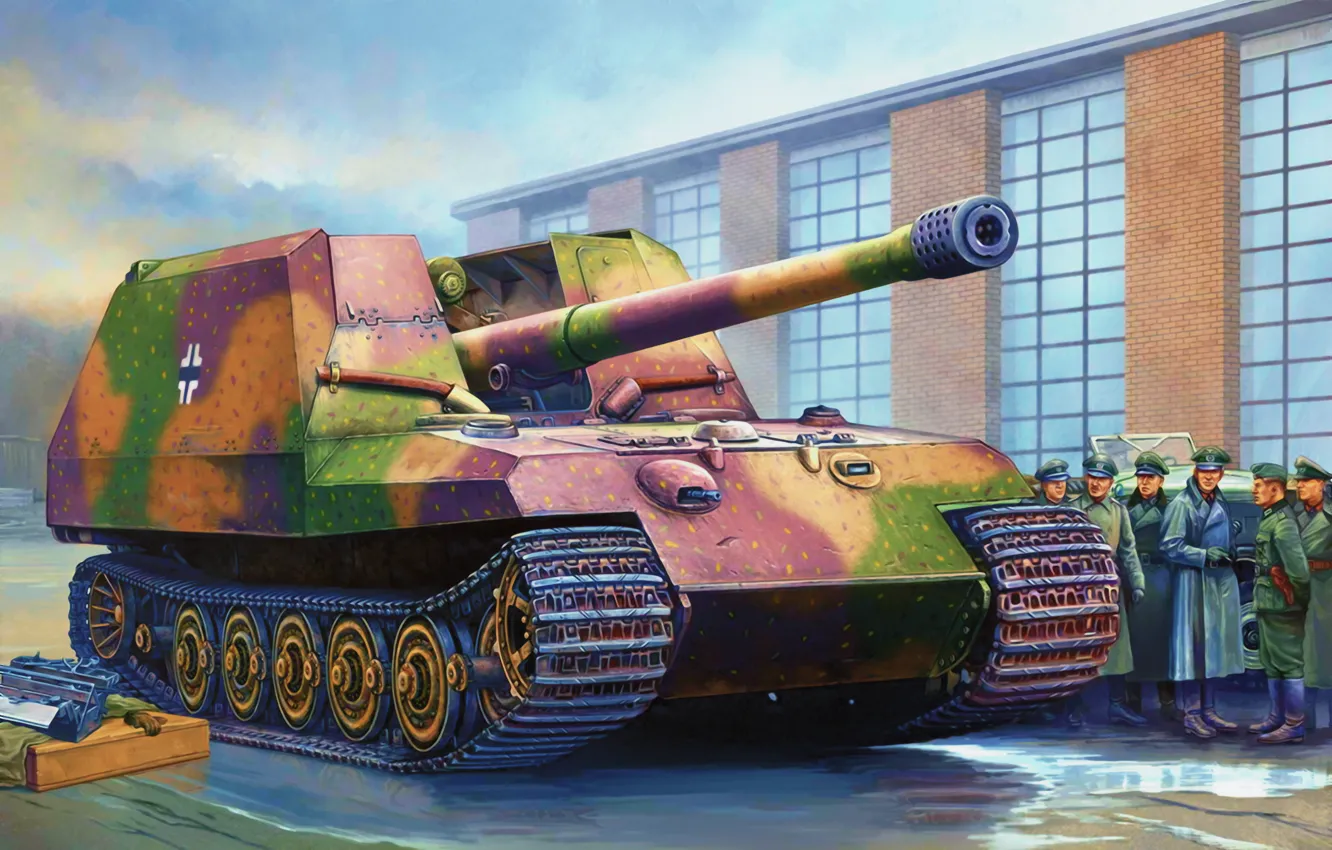Photo wallpaper war, art, painting, tank, ww2, GW Tiger prototype