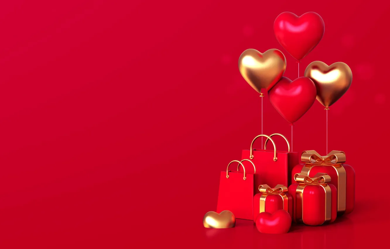 Photo wallpaper love, romance, heart, gifts, hearts, red, golden, love