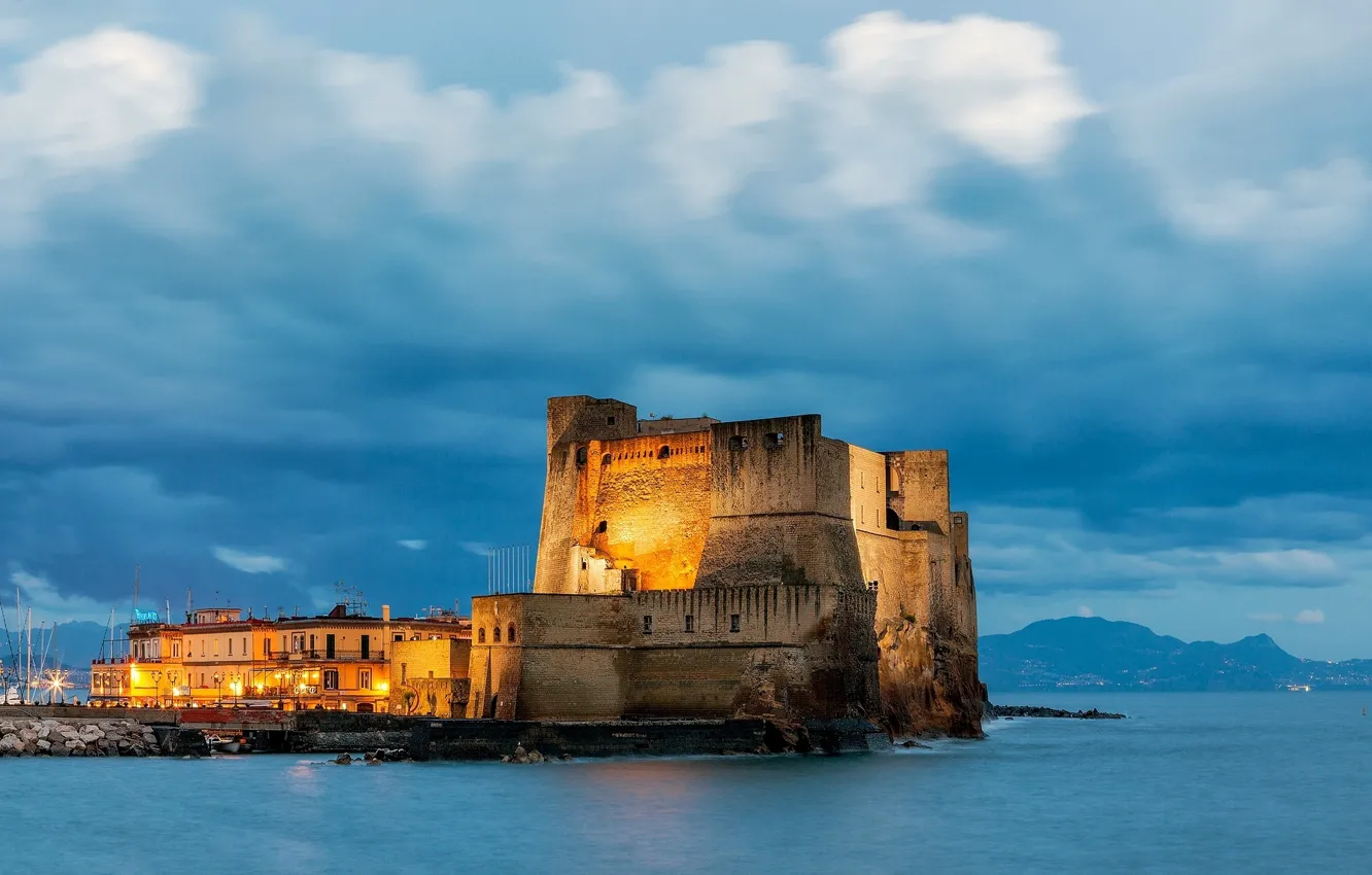 Photo wallpaper the sky, landscape, clouds, the city, castle, the evening, Italy, fortress