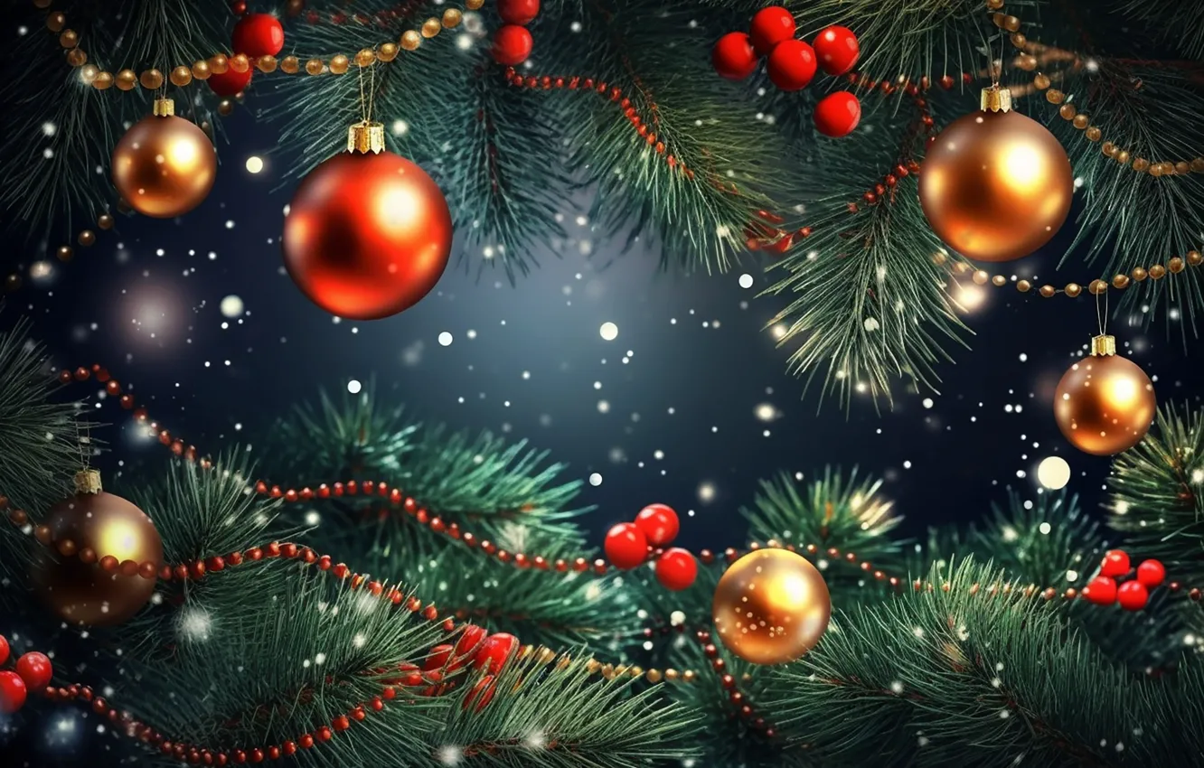 Photo wallpaper balls, branches, balls, new year, Christmas, garland