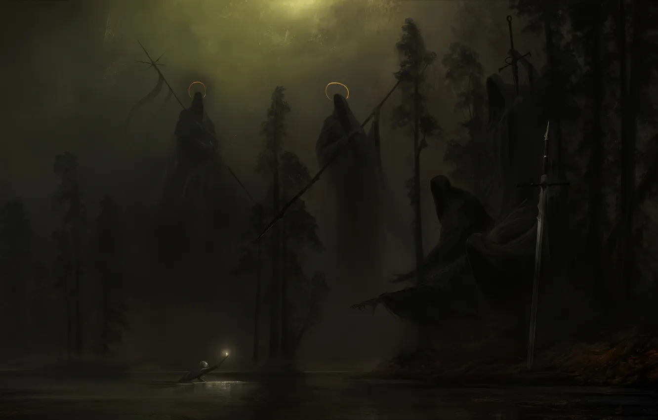 Photo wallpaper mystic, dark water, sacrifice, damn place, Sawan, faceless, the fog at night, ancient gods