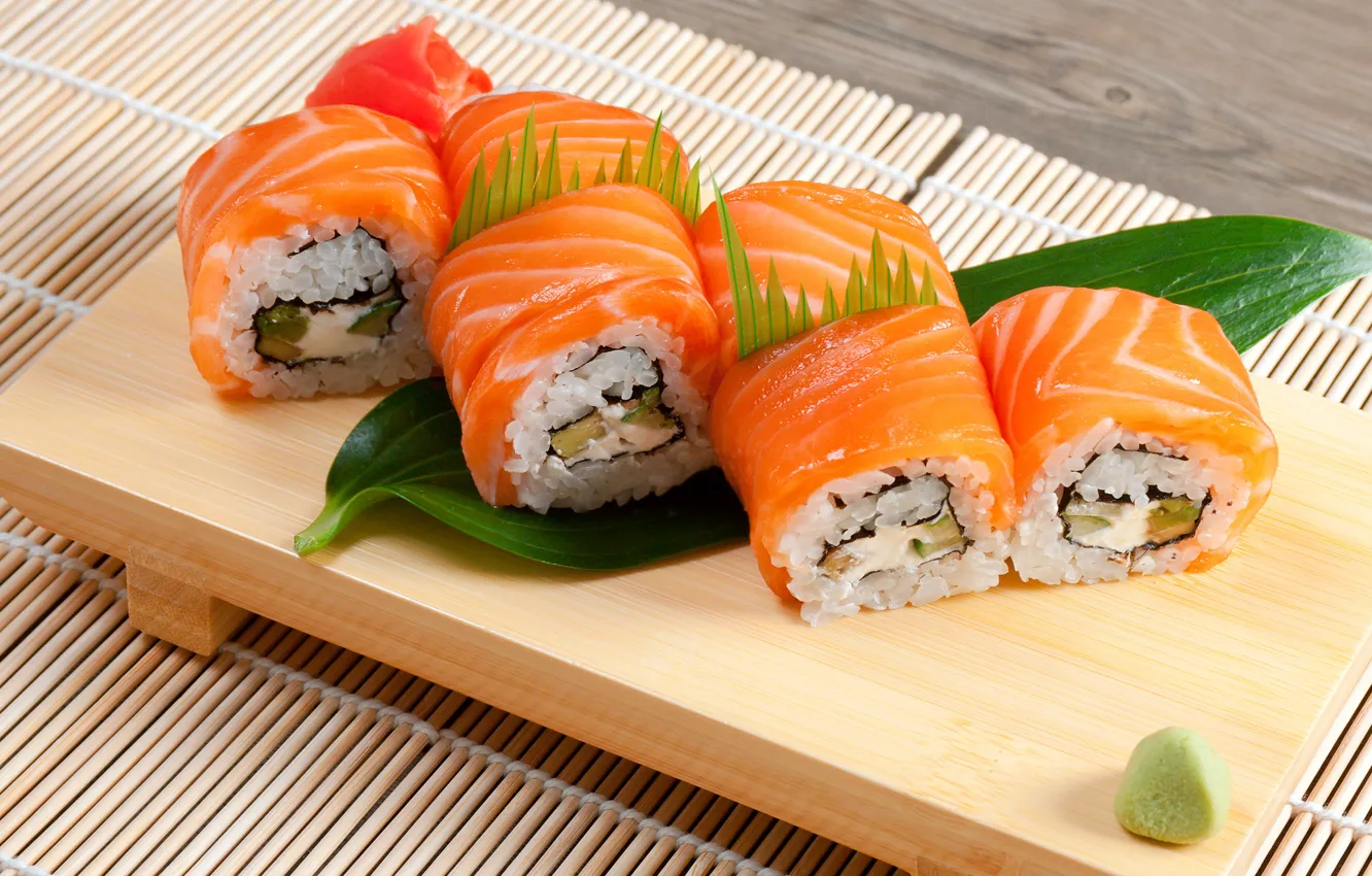 Photo wallpaper sushi, rolls, red fish
