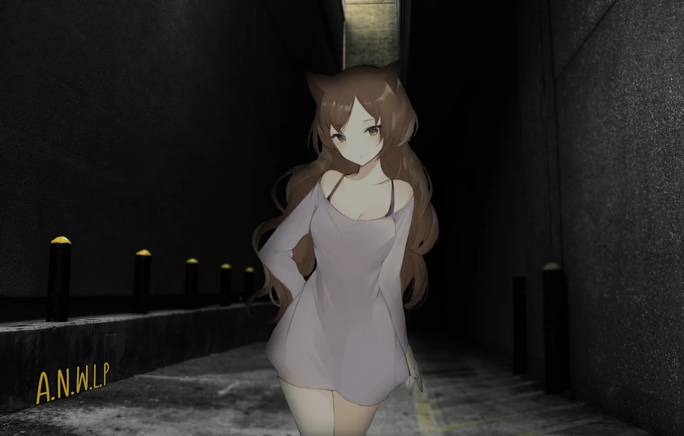 Photo wallpaper girl, darkness, street, anime, lane, neko, nothing, madskillz