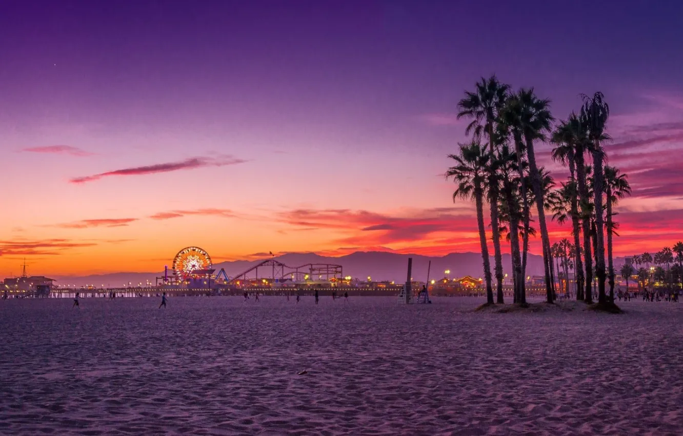 Photo wallpaper beach, people, the evening, CA, attractions