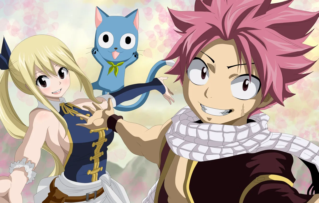 Photo wallpaper anime, art, fairy tail, Natsu, Lucy, Fairy tail