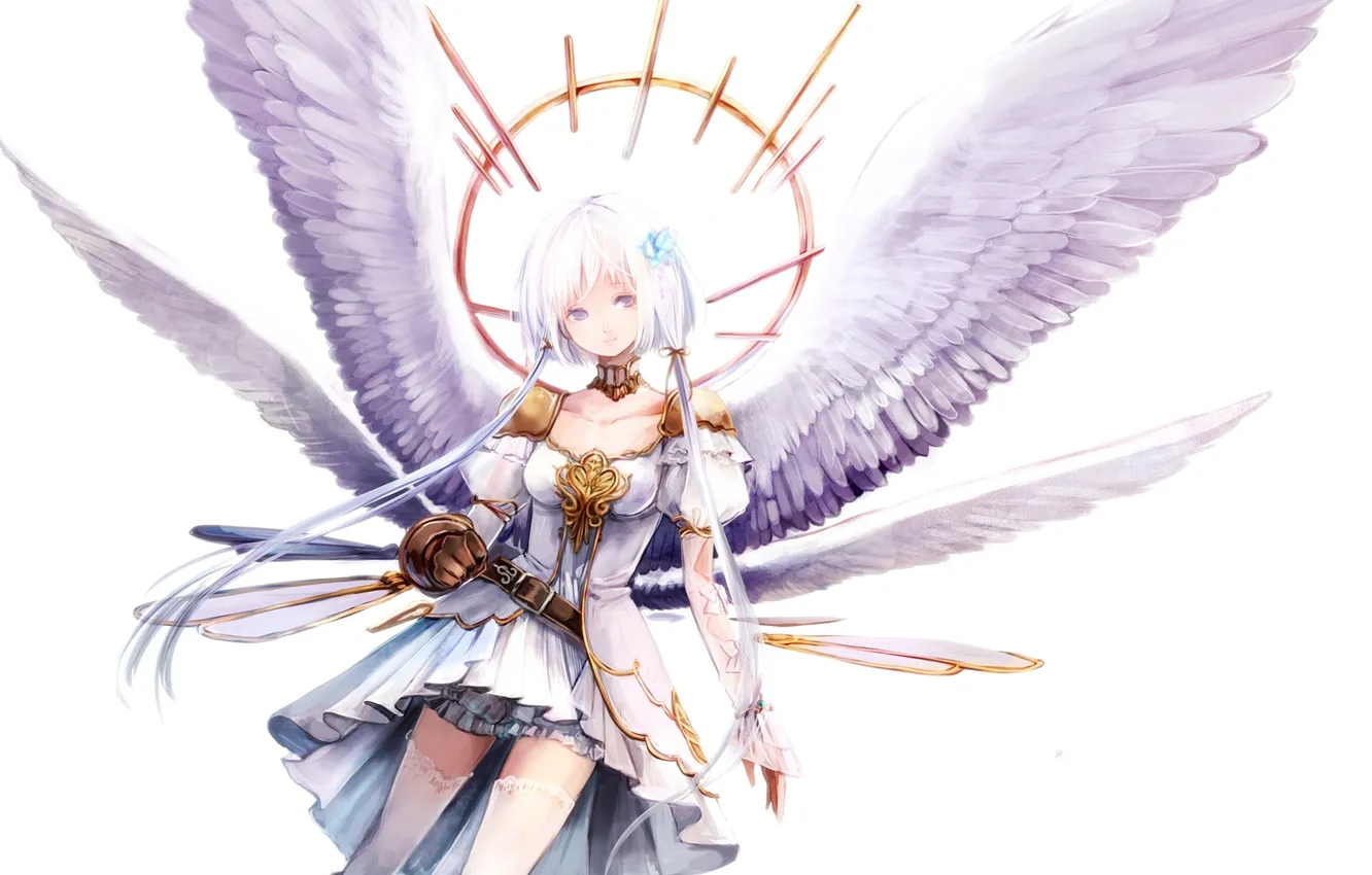 Photo wallpaper girl, flowers, wings, anime, art, aka tonbo, lovetow