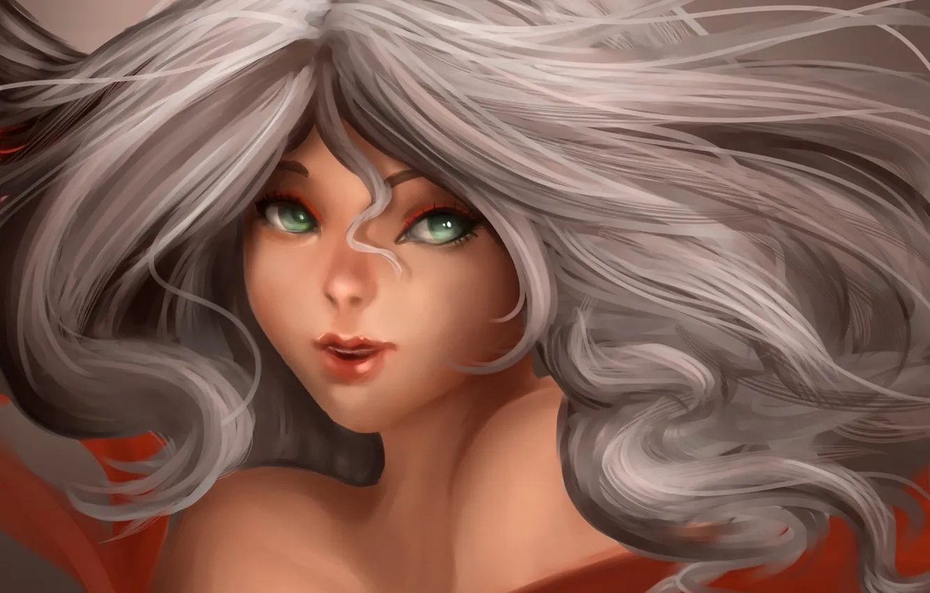 Photo wallpaper girl, face, art, white hair, strands, SenRyuji