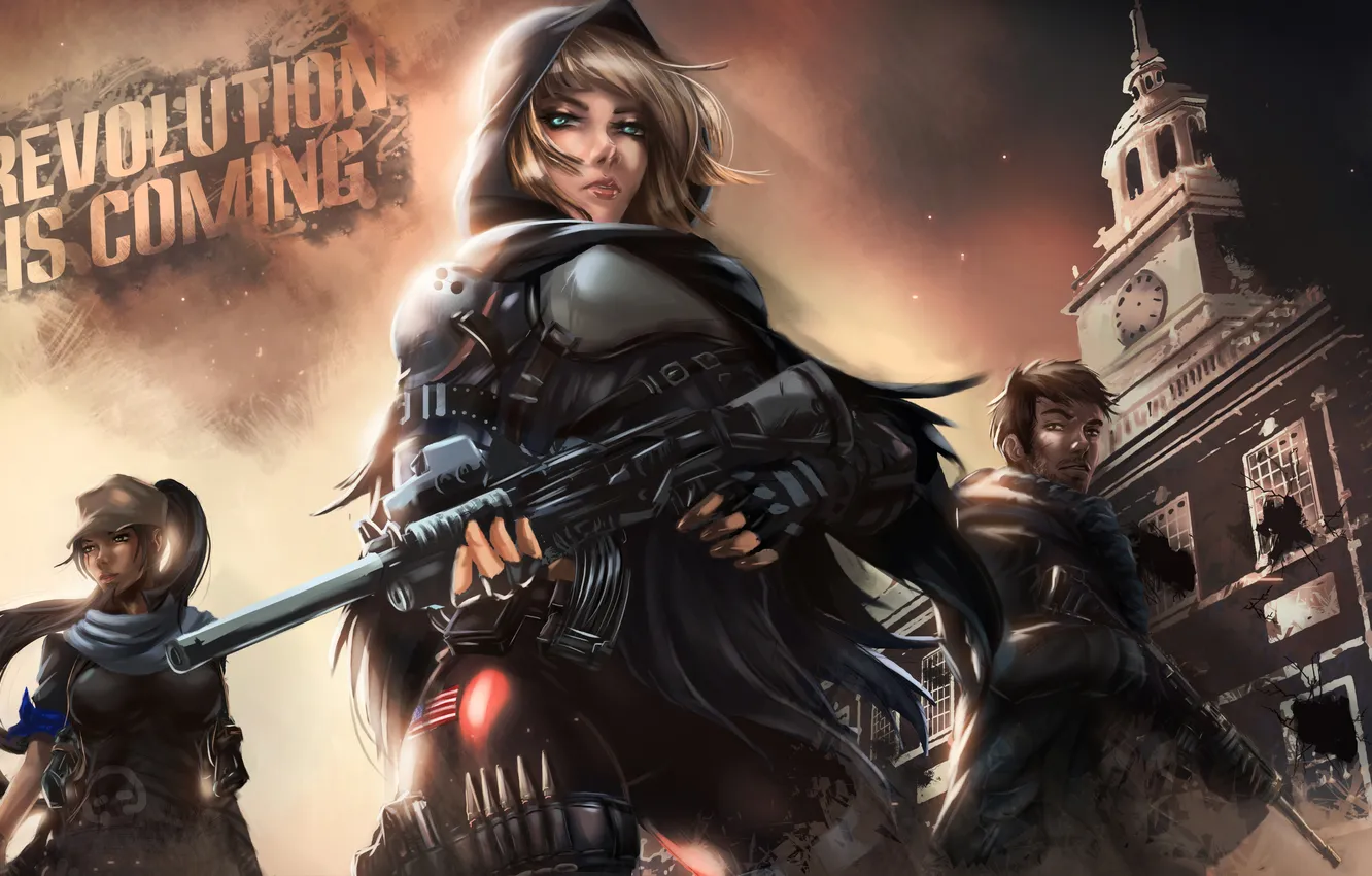 Photo wallpaper girl, art, soldiers, hood, resistance, the uprising, Homefront: The Revolution