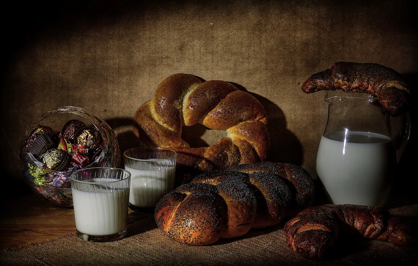 Photo wallpaper food, milk, bread