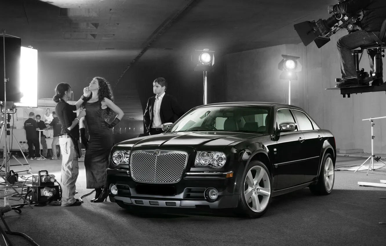 Photo wallpaper light, girl, black, Chrysler 300C, goodfon.ru