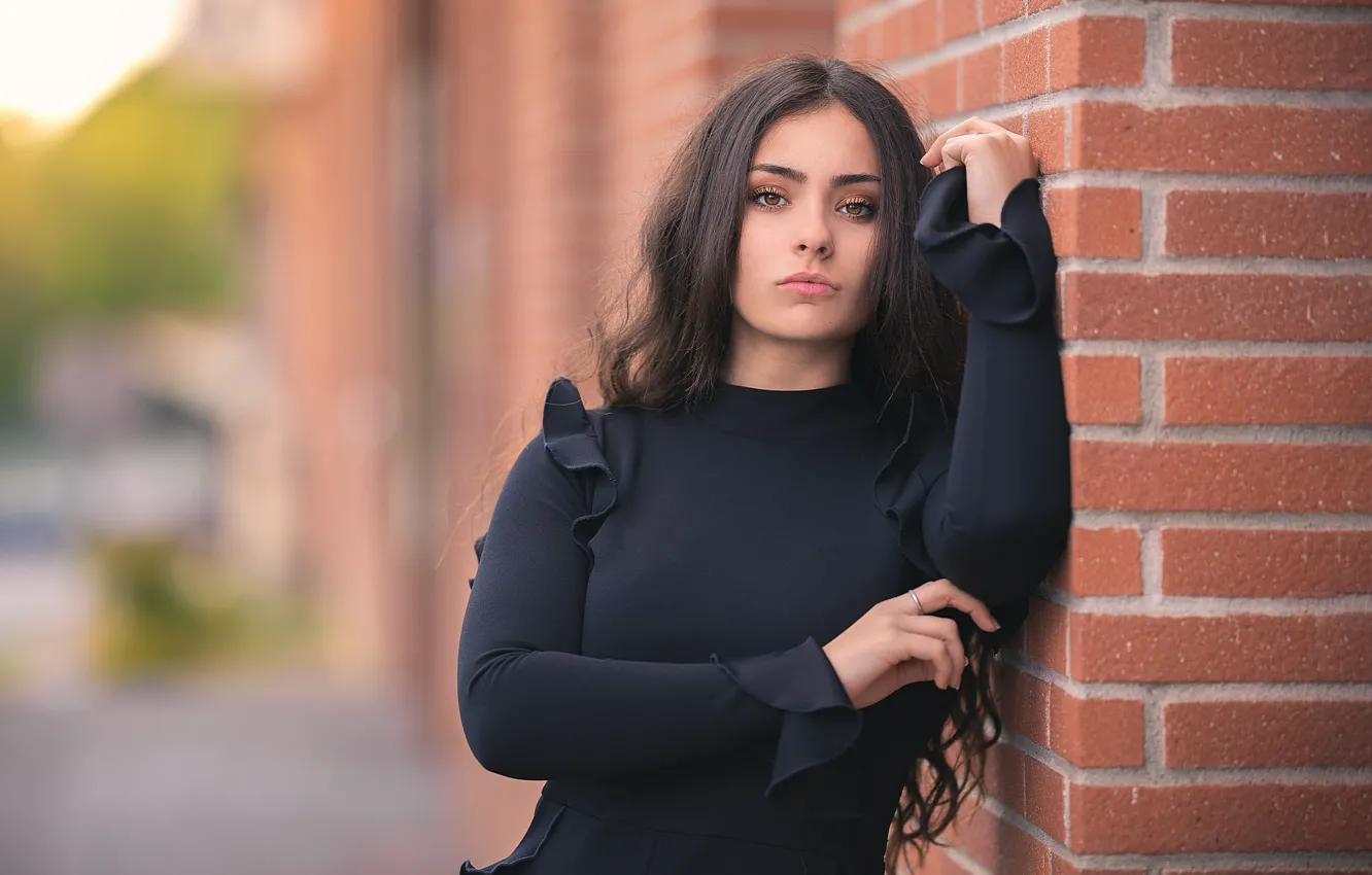 Photo wallpaper look, girl, wall, model, hair, bokeh, Claudia