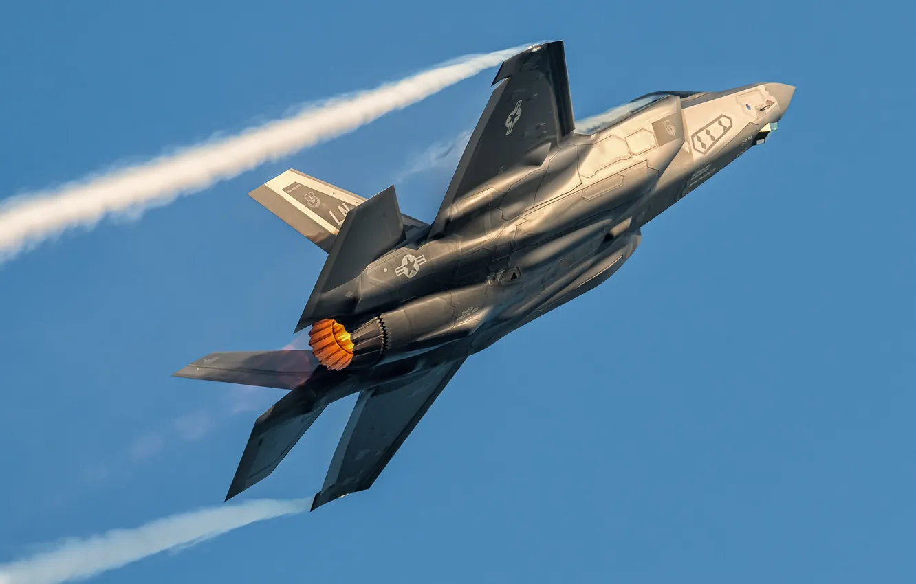 Photo wallpaper Lightning, F-35, afterburner, F-35 Lightning, Fighter Aircraft
