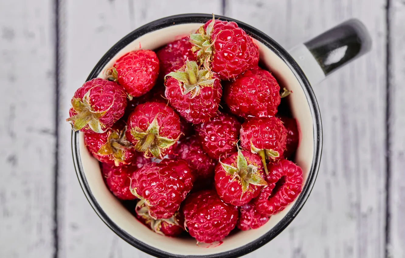 Photo wallpaper berries, raspberry, mug