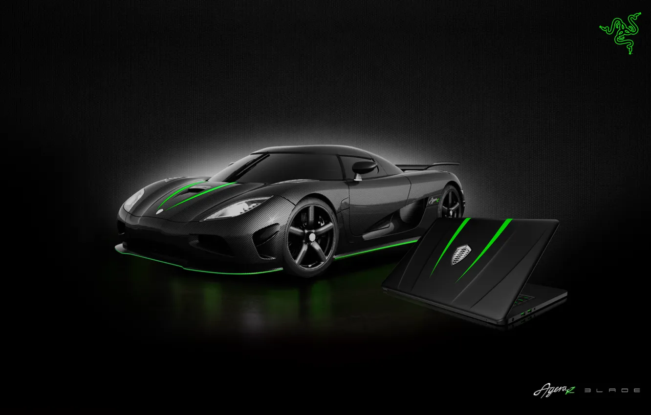 Photo wallpaper green, wallpaper, logo, white, black, auto, hi-tech, Razer blade