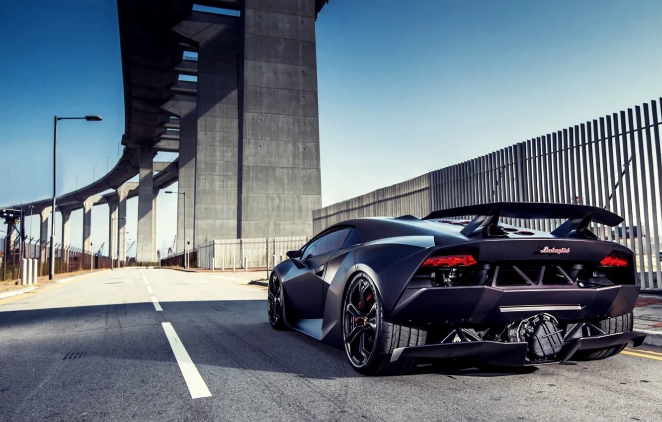 Photo wallpaper bridge, Lamborghini, support, spoiler, carbon, Sesto Elemento