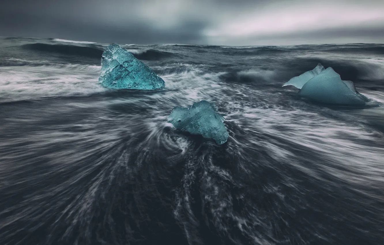 Photo wallpaper sea, wave, ice