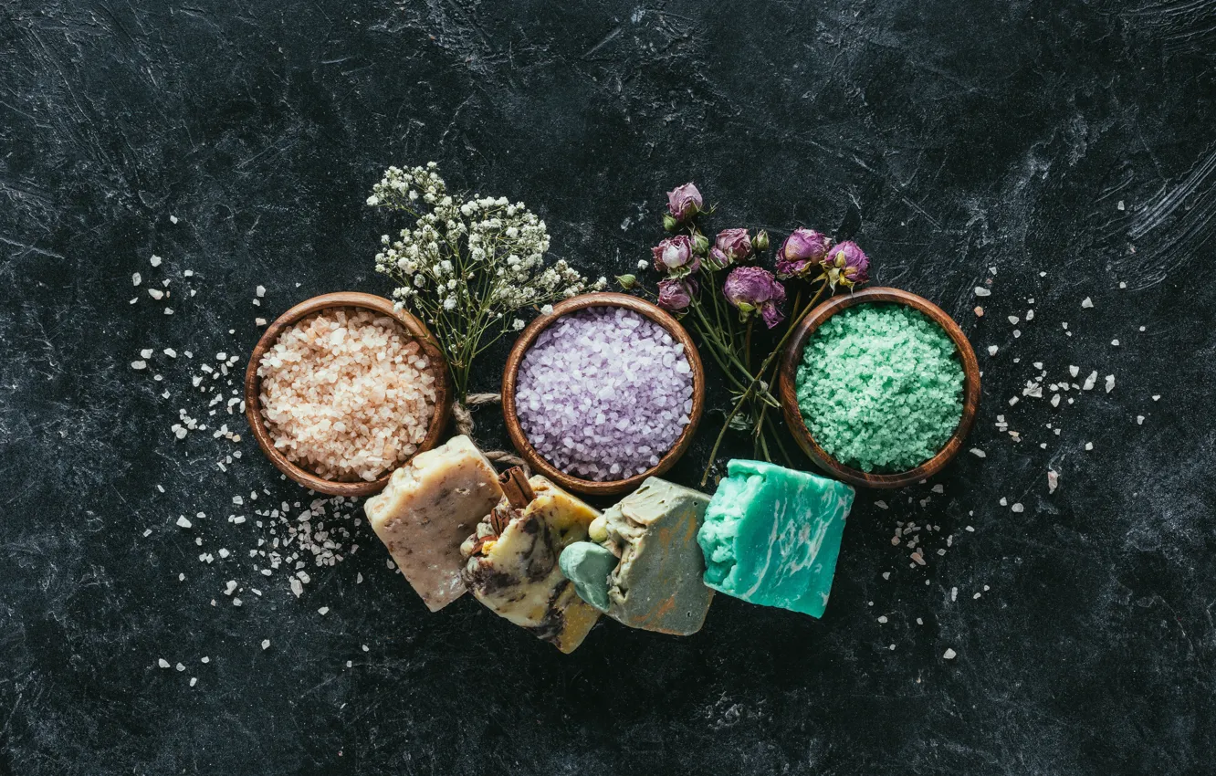 Photo wallpaper flowers, soap, Spa, sea salt
