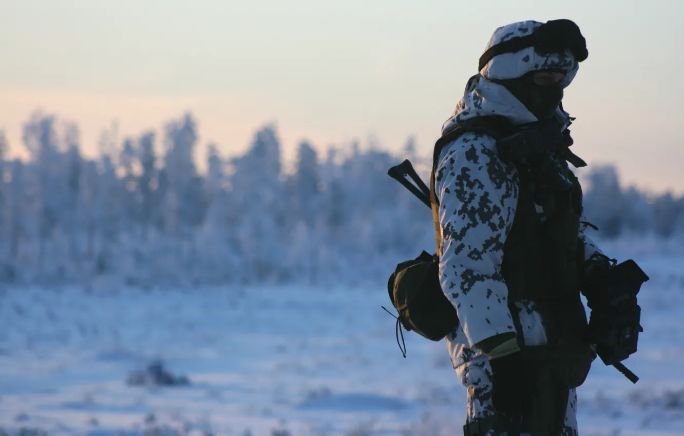 Photo wallpaper winter, snow, weapons, soldiers