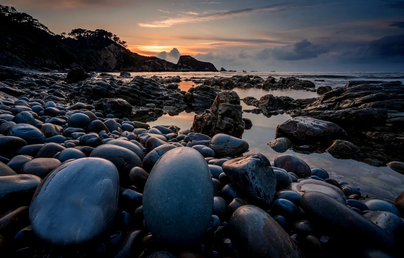Photo wallpaper sea, stones, morning