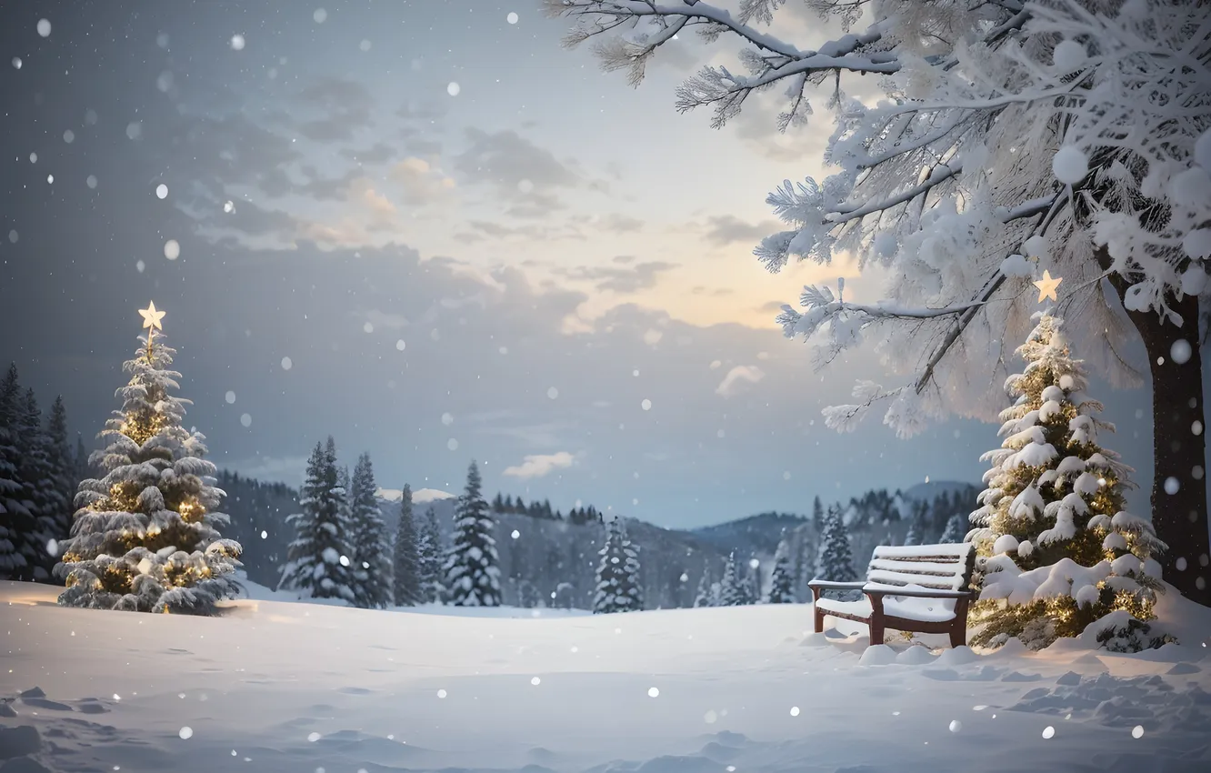 Photo wallpaper winter, snow, tree, Christmas, Christmas, park, winter, snow