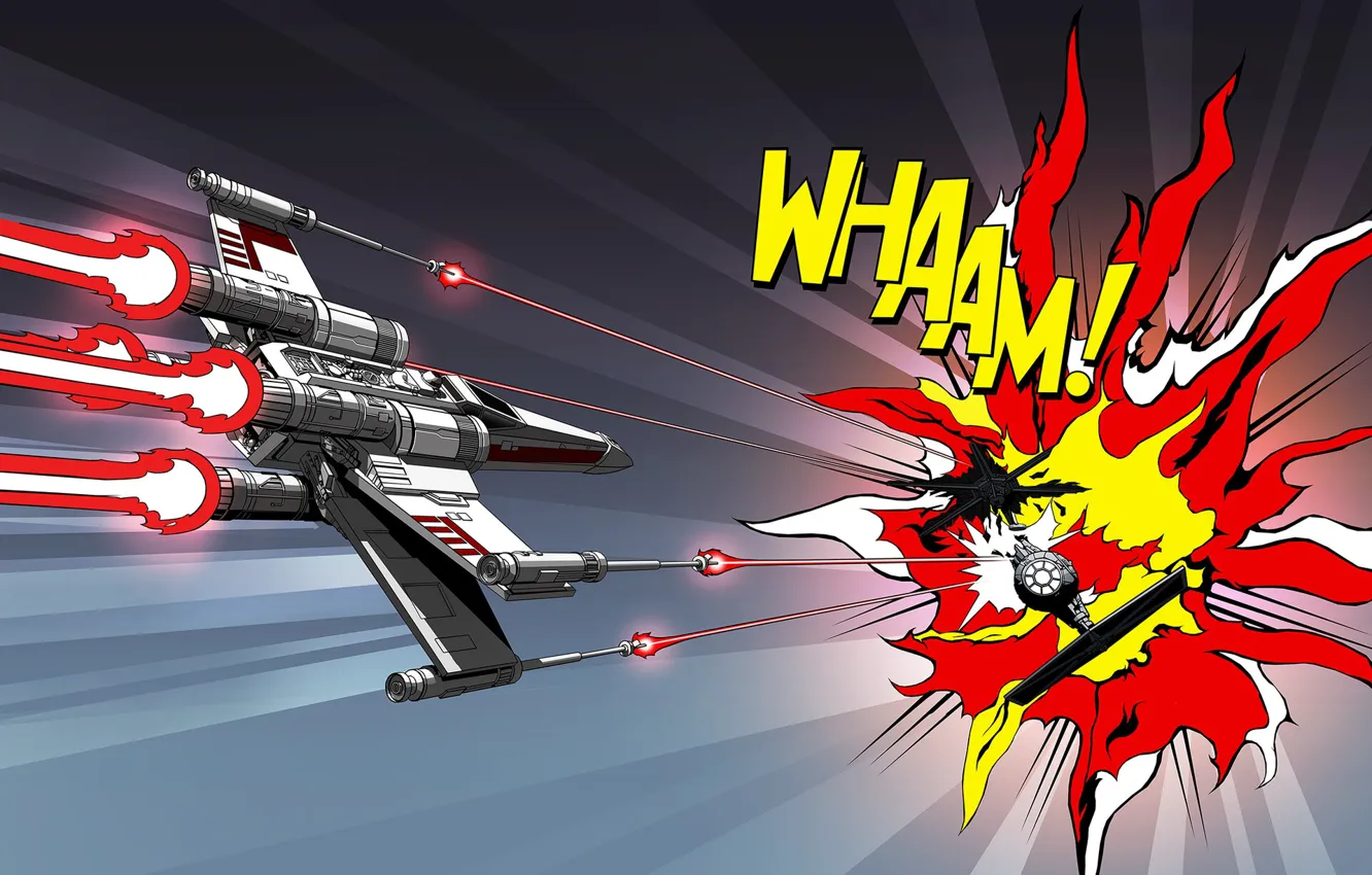 Photo wallpaper Star Wars, fantasy, science fiction, art, X-wing, TIE Fighter, by Pete Moran, WHAAM!