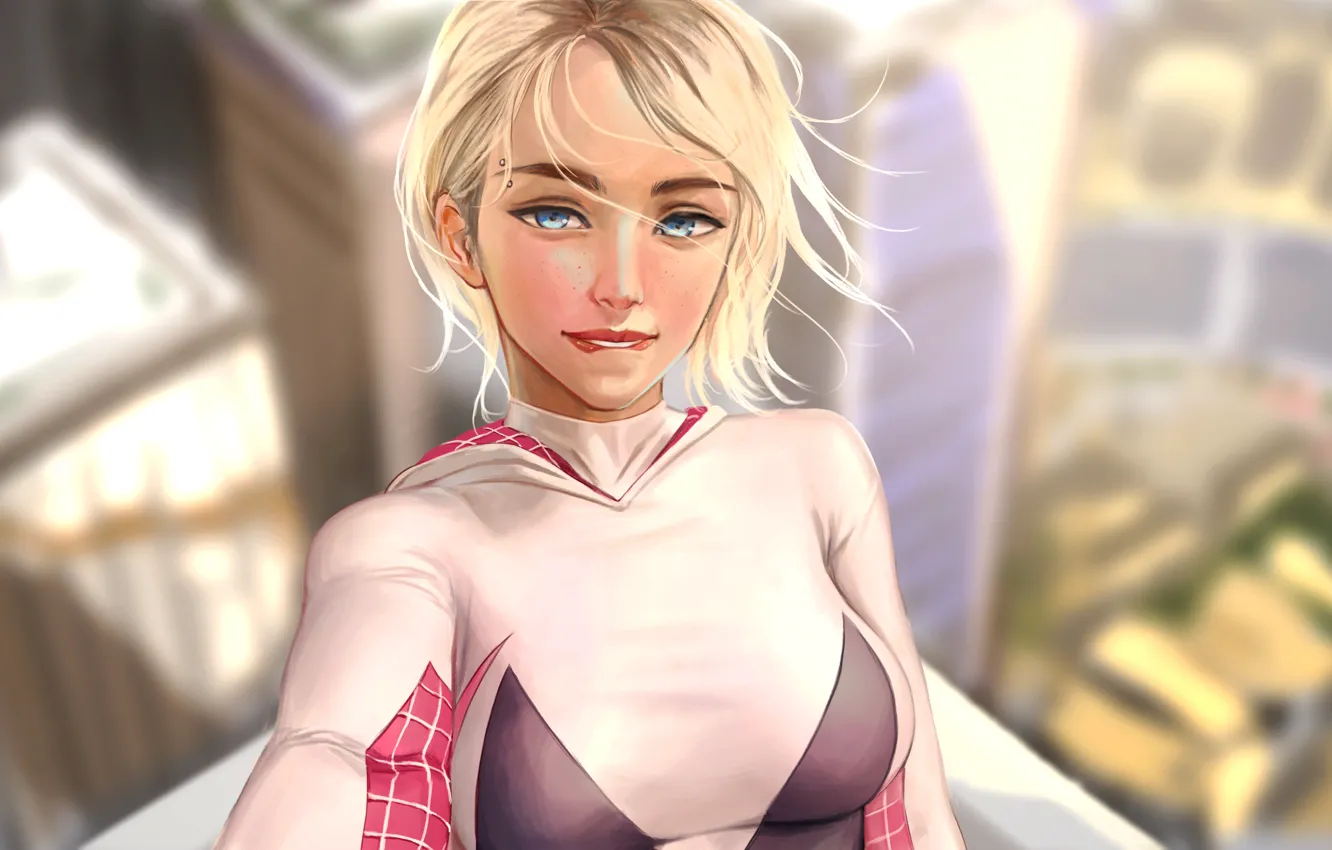 Photo wallpaper girl, look, blonde, Animation, Gwen Stacy, Spider-Woman