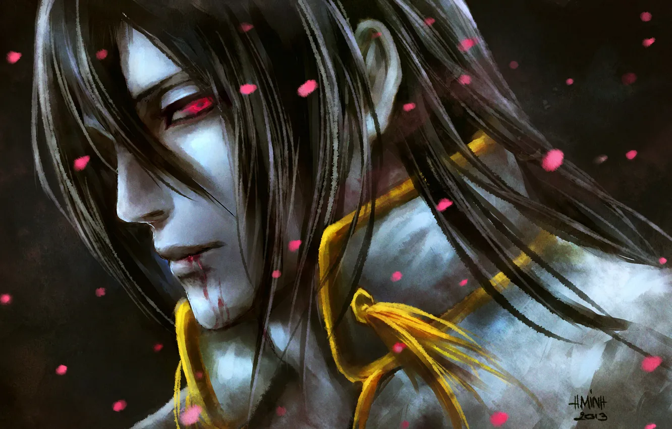 Photo wallpaper look, the wind, petals, captain, guy, Bleach, Bleach, art