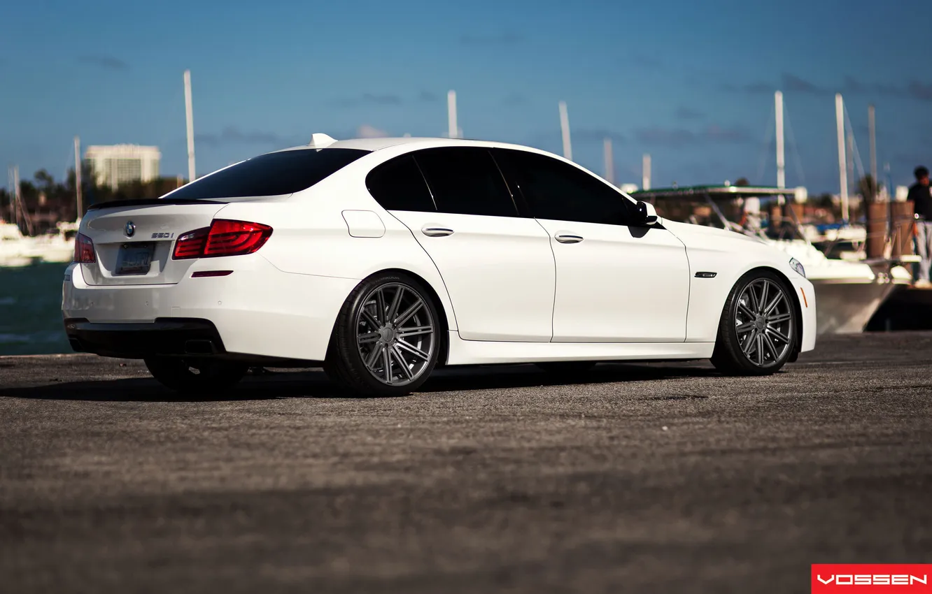 Photo wallpaper car, tuning, BMW, white, tuning, BMW 5 series, Vossen