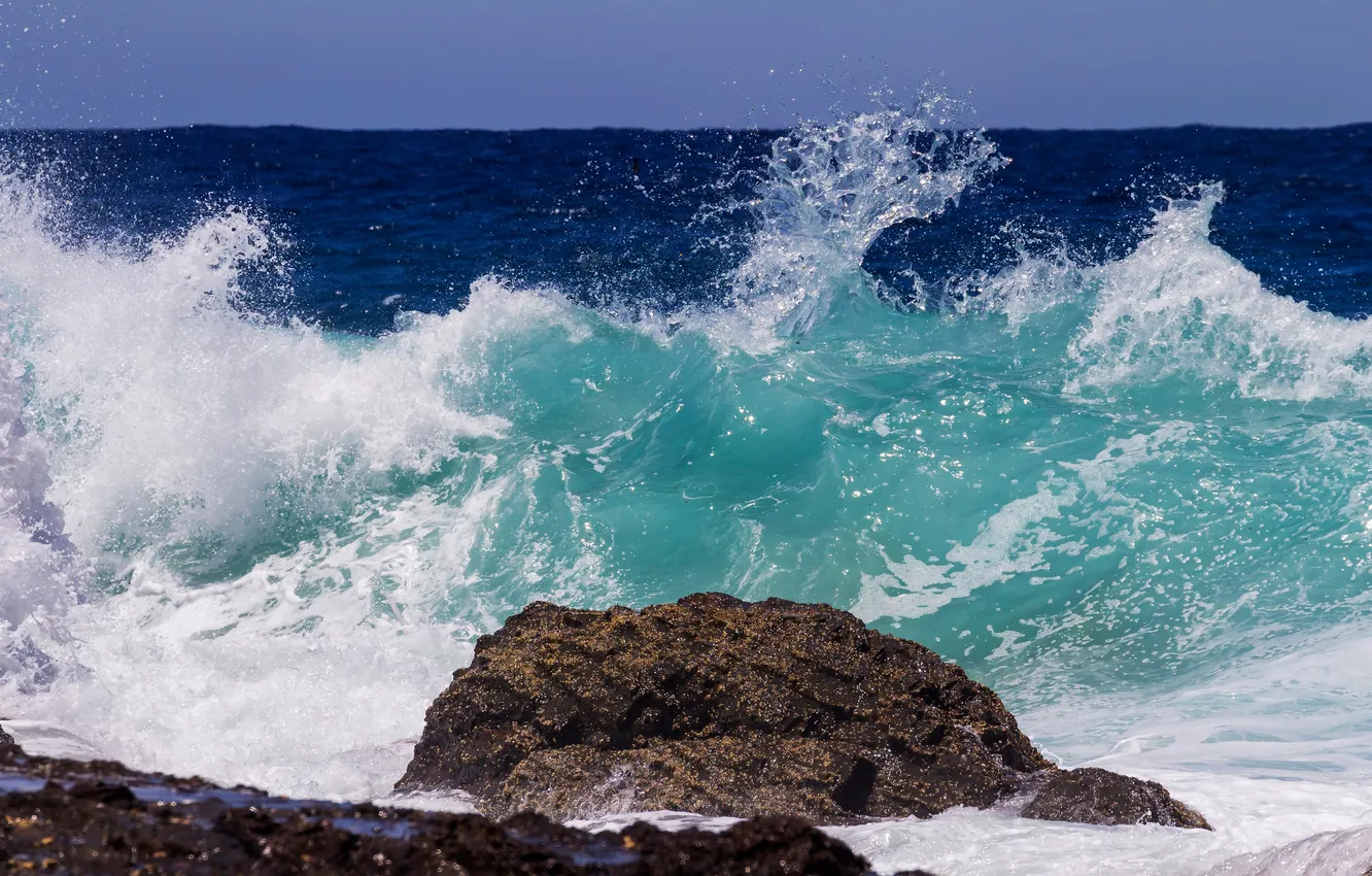 Photo wallpaper sea, wave, the sky, stones