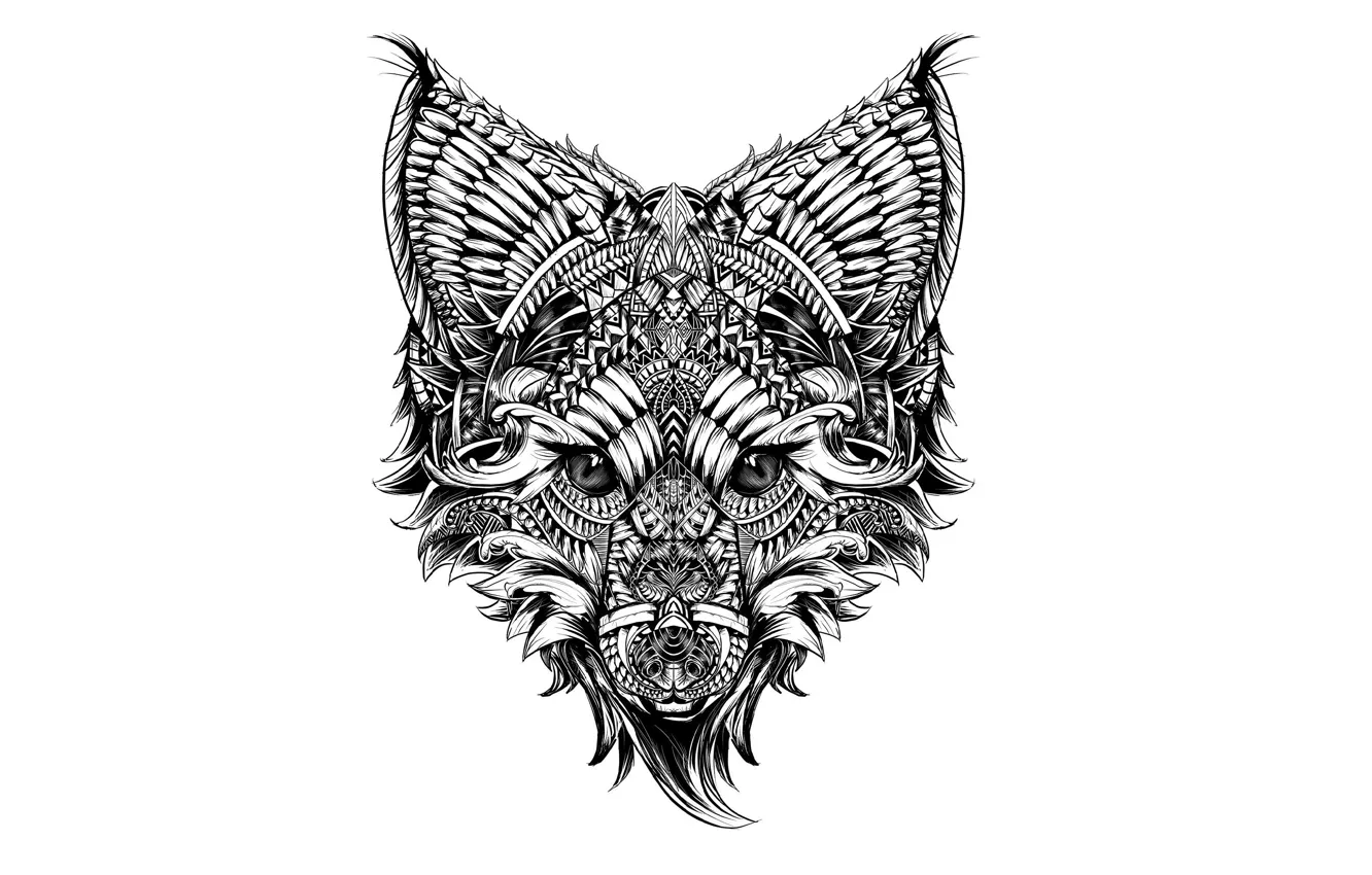 Photo wallpaper face, animal, Fox, white background, beast, ornament, fox, animal