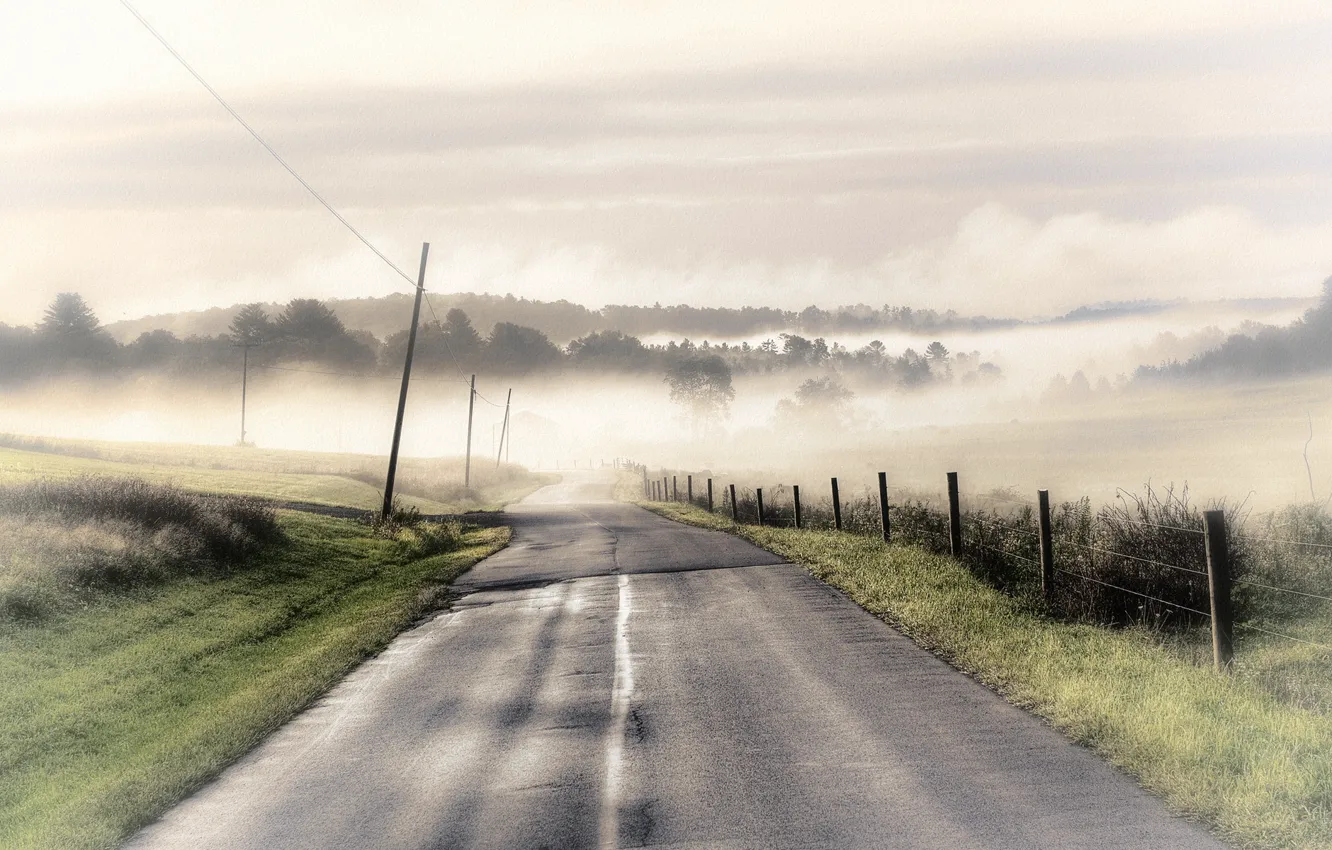Photo wallpaper road, landscape, style, the fence