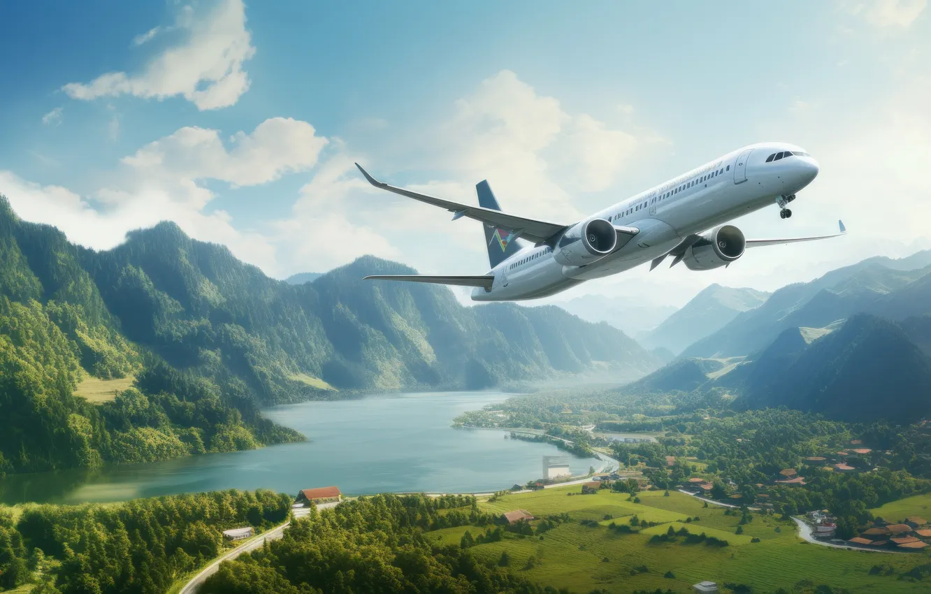 Photo wallpaper flight, aviation, technique, the plane, AI art, neural network