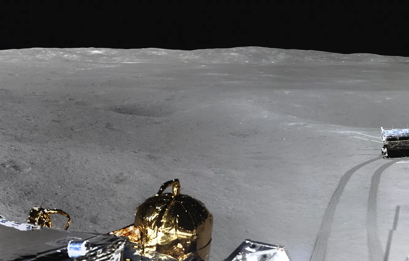 Photo wallpaper surface, The moon, lander, CNSA, lunar rover Yutu-2, lunar rover Yutu-2, Chang'e-4, China National Space …