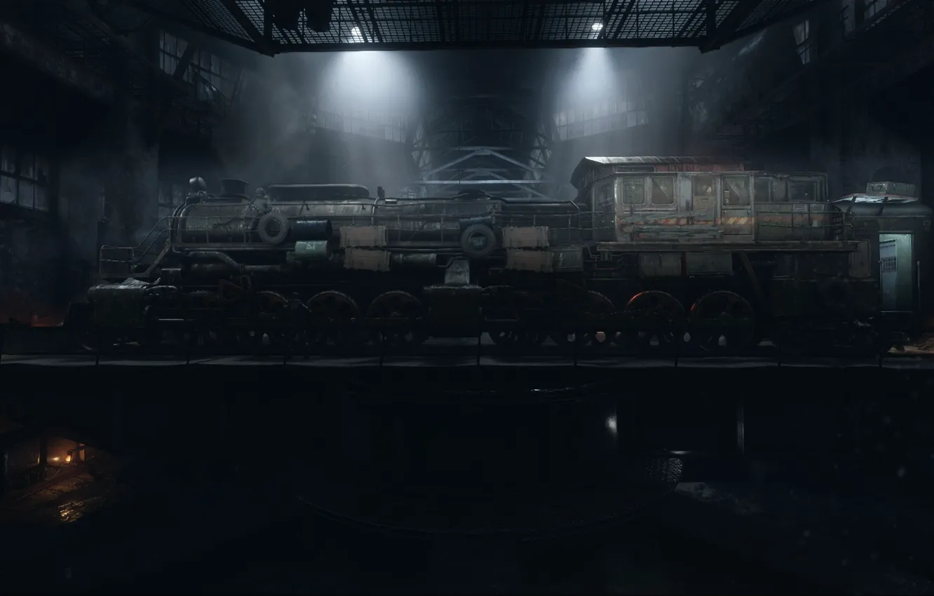 Photo wallpaper train, hangar, Metro Exodus