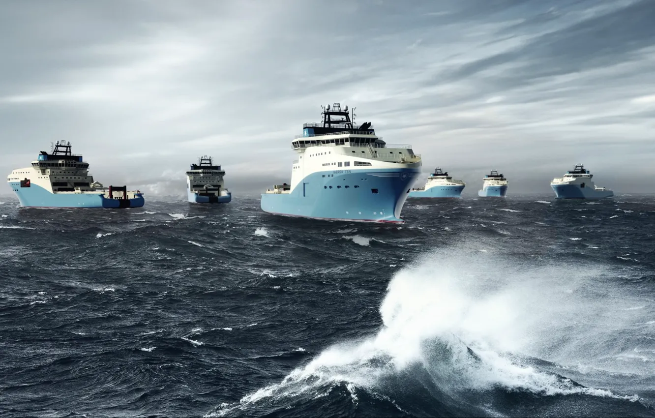 Photo wallpaper Sea, The ship, Graphics, A lot, Rendering, Maersk, Maersk Line, Ship