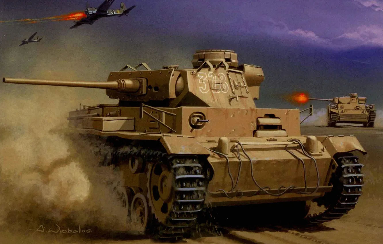 Photo wallpaper war, art, tank, ww2, tank 3, africa korps, geman tank