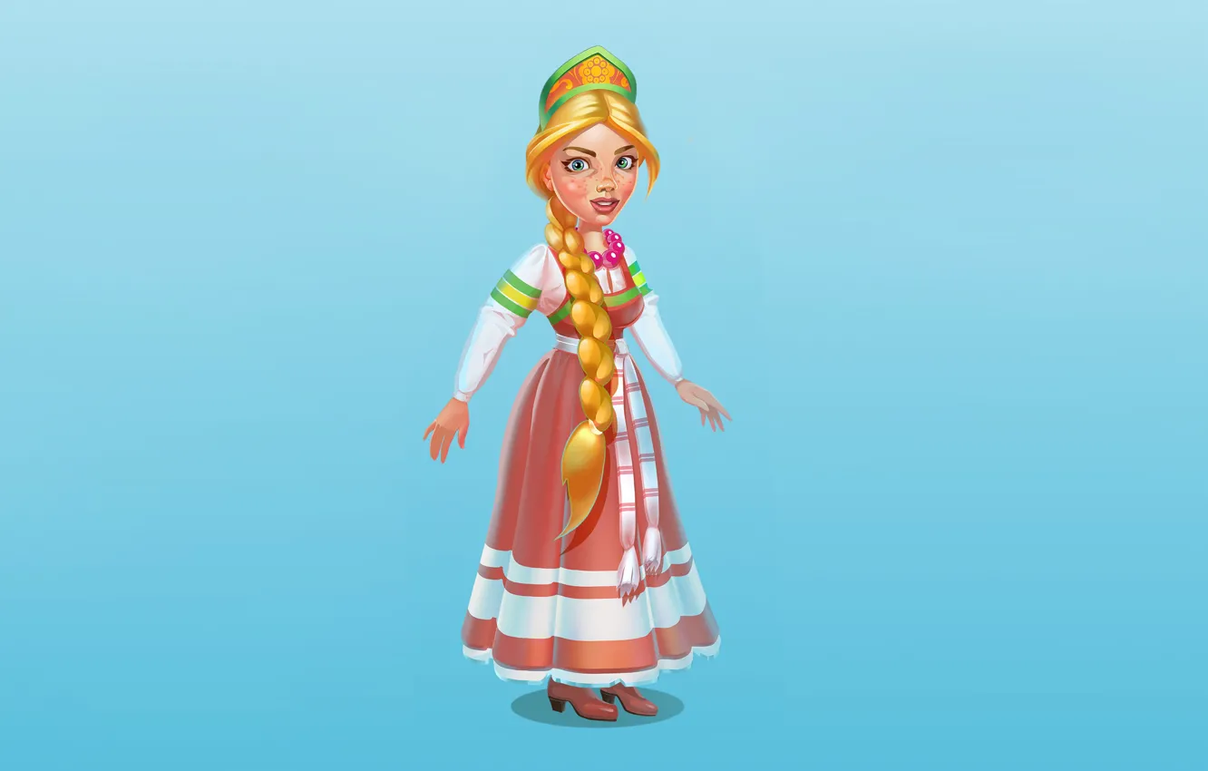 Photo wallpaper girl, figure, art, braid, art, Russian girl, kokoshnik, national costume