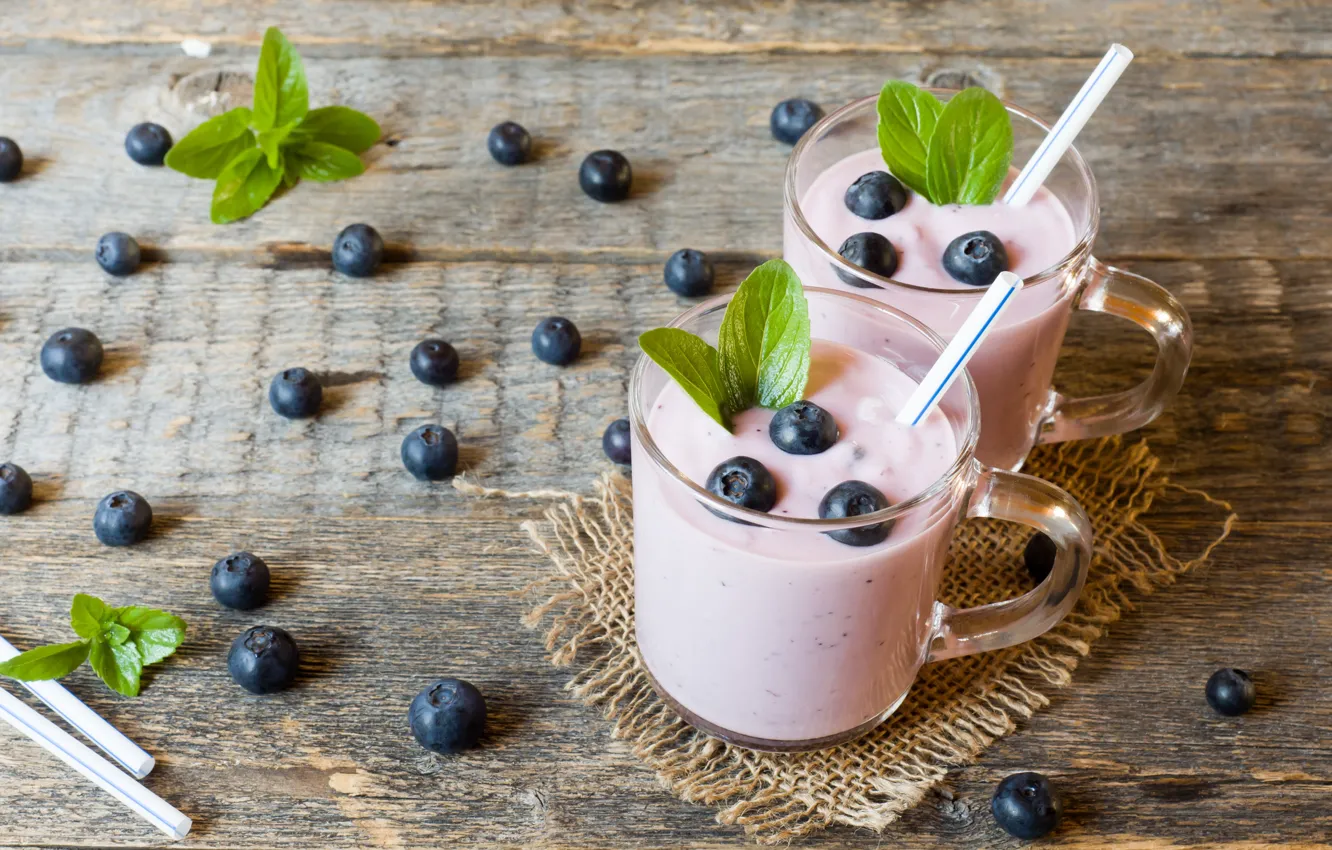 Photo wallpaper berries, Breakfast, blueberries, yogurt