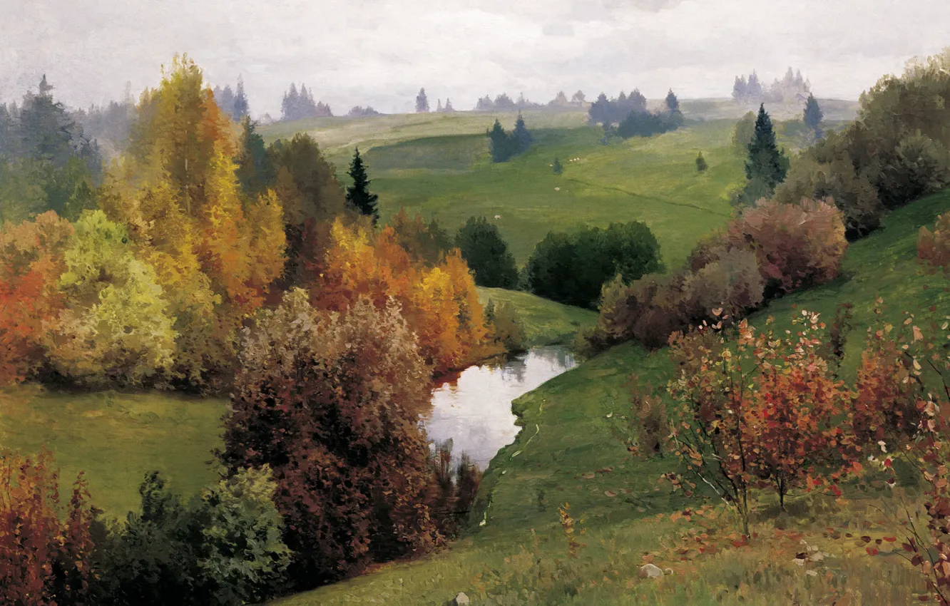 Photo wallpaper landscape, nature, oil, picture, canvas, Andrei Schilder, The ravine