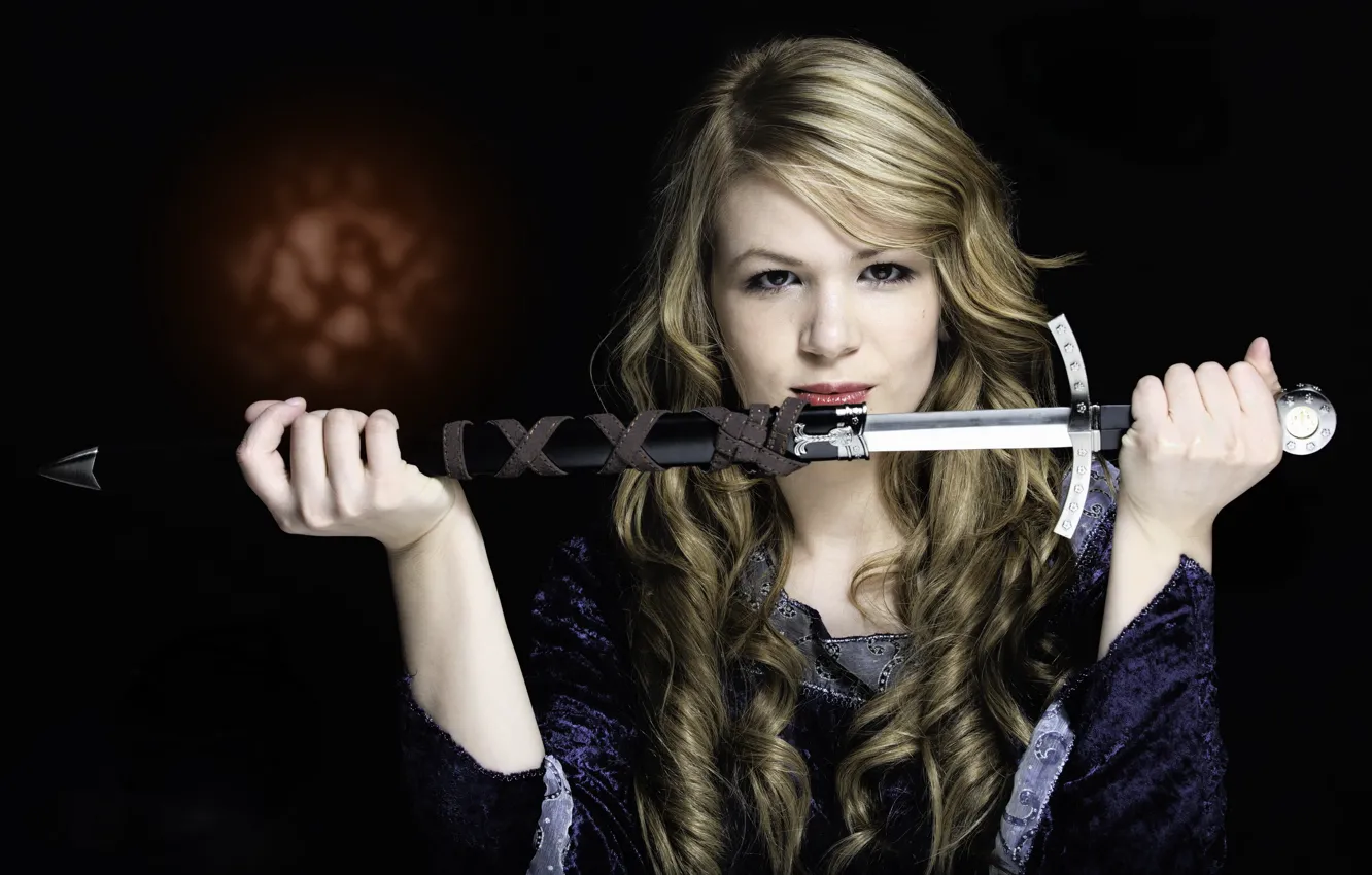 Photo wallpaper girl, weapons, sword