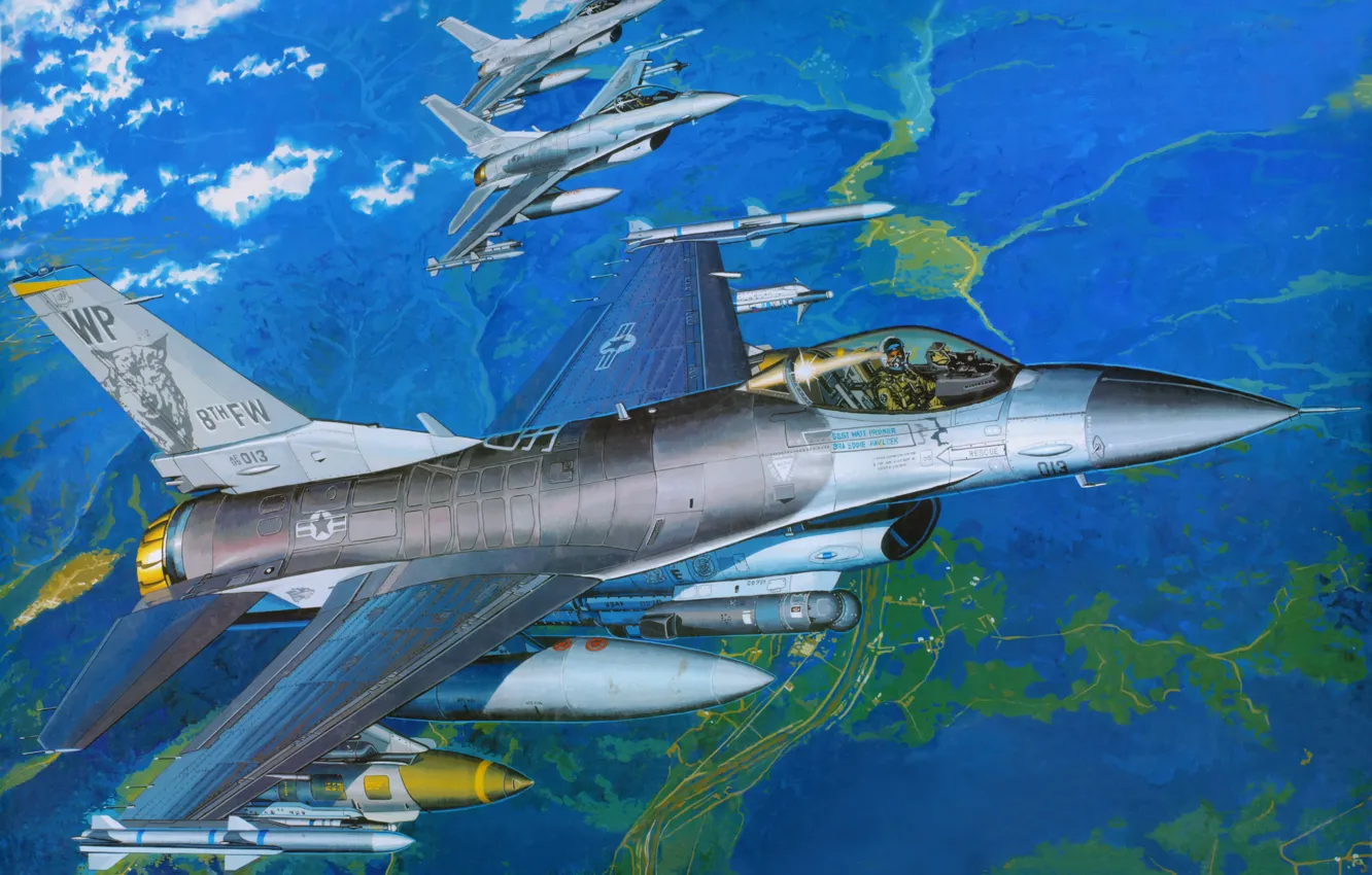 Photo wallpaper aviation, fighter, art, the plane, BBC, F-16, f-16