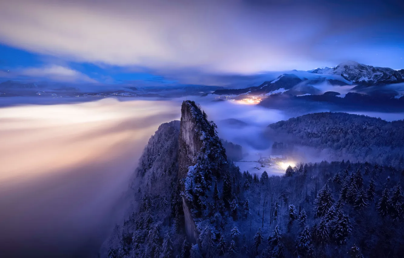 Photo wallpaper clouds, mountains, panorama