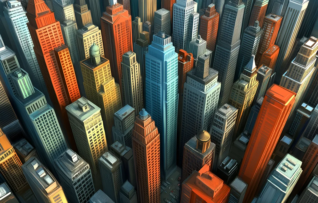 Photo wallpaper the city, building, skyscrapers, AI art