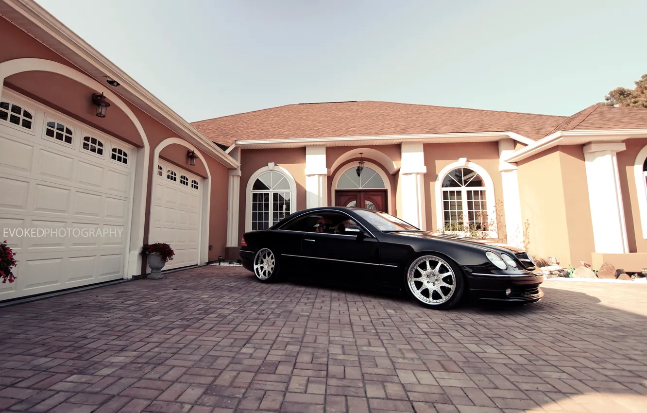 Photo wallpaper black, Windows, Mercedes-Benz, garage, black, mansion, Mercedes Benz, CL500