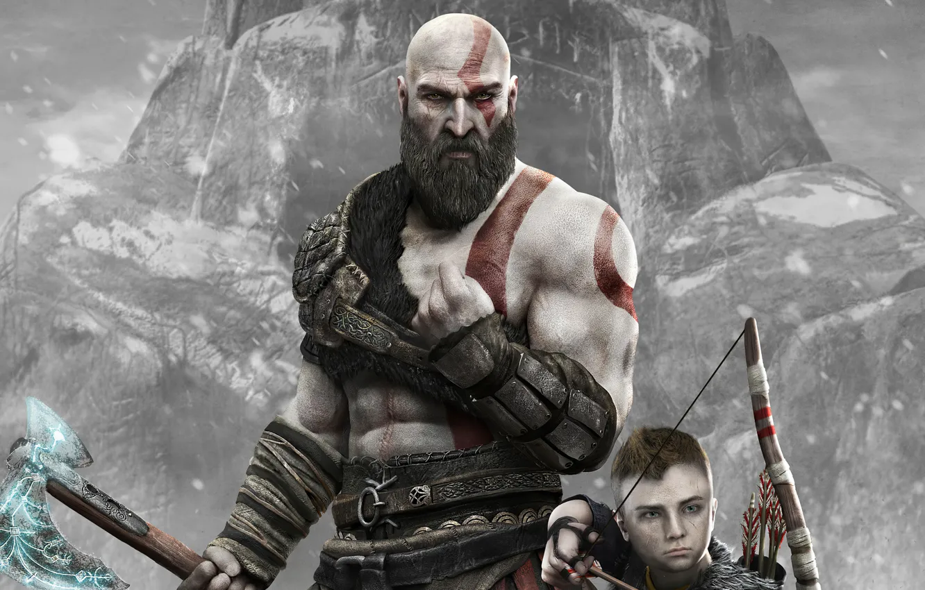 Photo wallpaper man, boy, Kratos, God of War, 2018