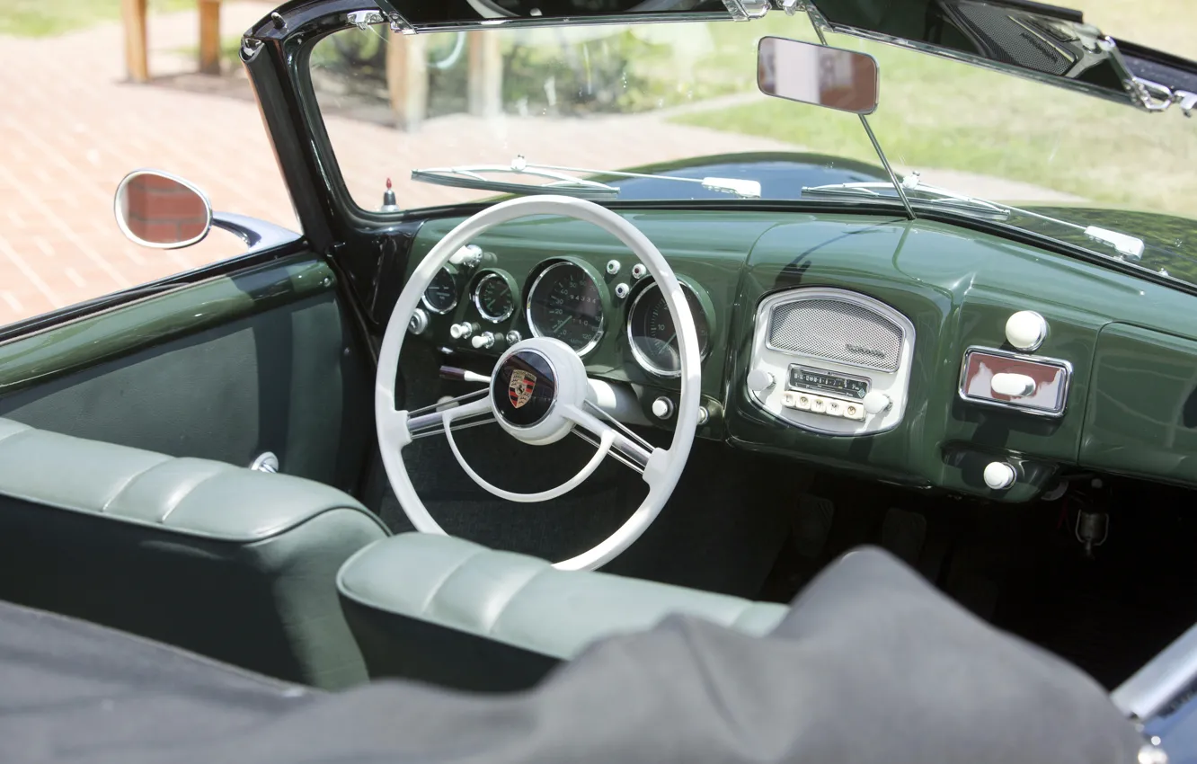 Photo wallpaper Porsche, 1954, 356, Steering Wheel, Porsche 356 1500 Continental Cabriolet