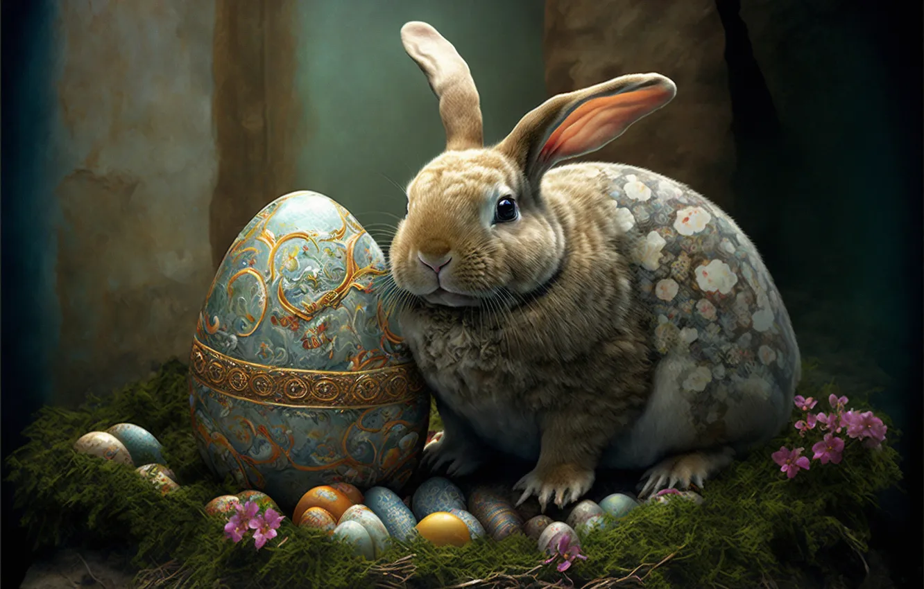 Photo wallpaper holiday, hare, eggs, spring, rabbit, Easter, Bunny, Easter