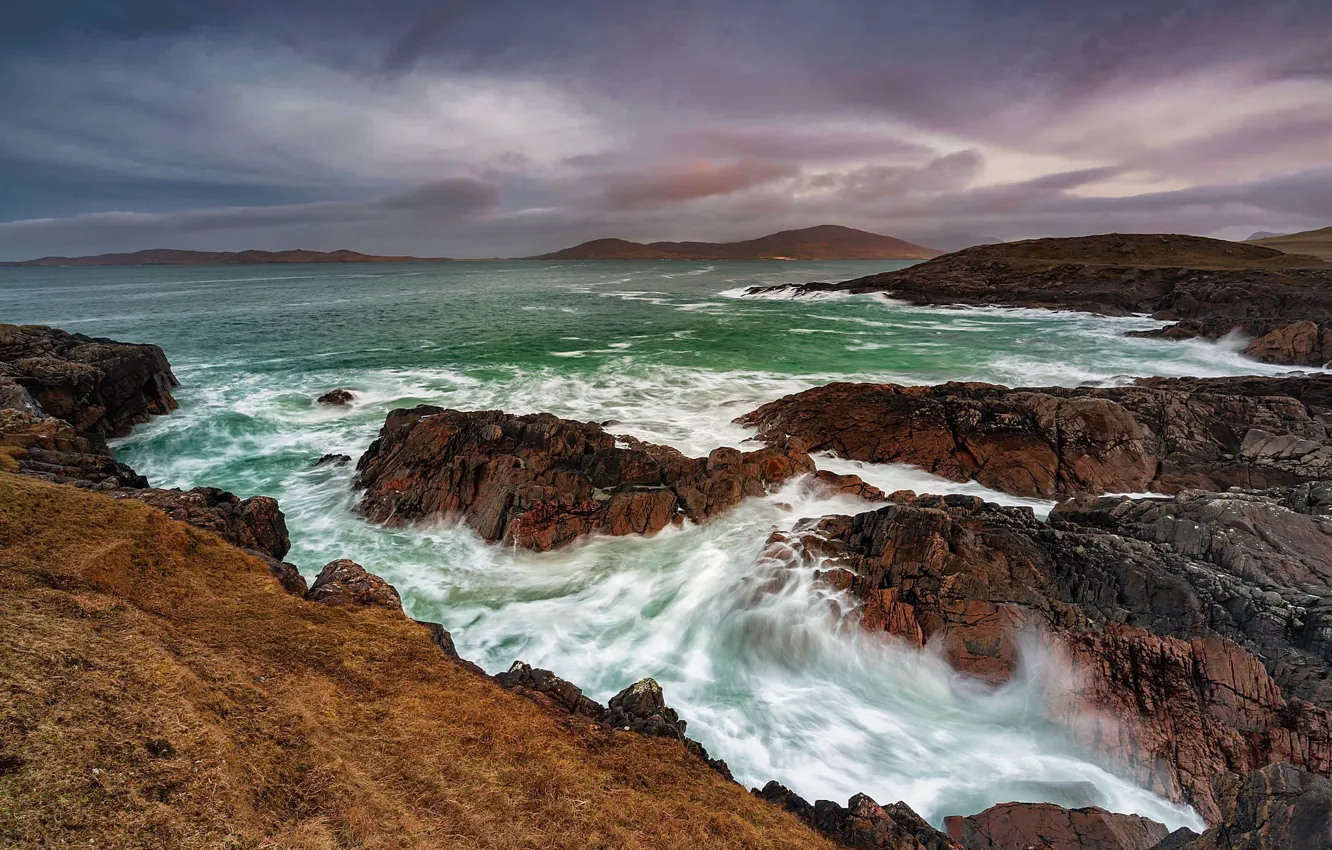 Photo wallpaper sea, rocks, coast, Scotland
