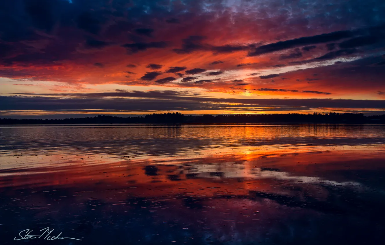 Photo wallpaper the sky, water, clouds, sunset, reflection, river, the evening, Oregon
